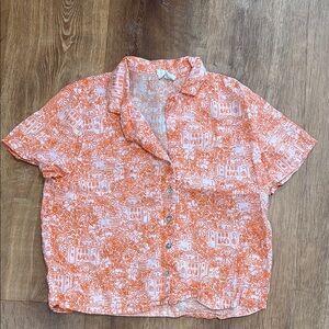 Women’s Cynthia Rowley 100% Linen Orange and White Resort Wear Shirt • size smal